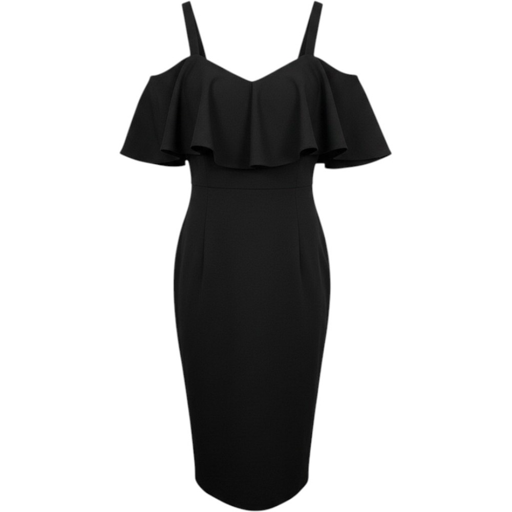 Rachel Rachel Roy Curvy Black Cold Shoulder Ruffle Sheath Dress 22W NWT